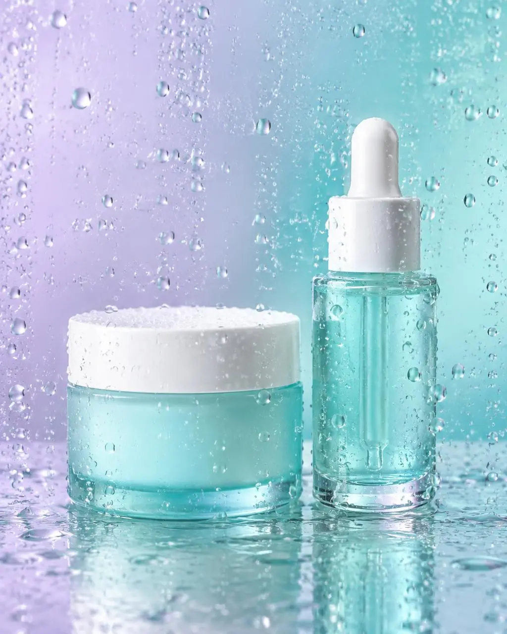 Crema e siero idratanti per il viso con gocce d'acqua